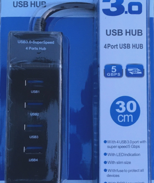 4 PORTS USB Hub 3.0 with Super Speed 5 Gbps