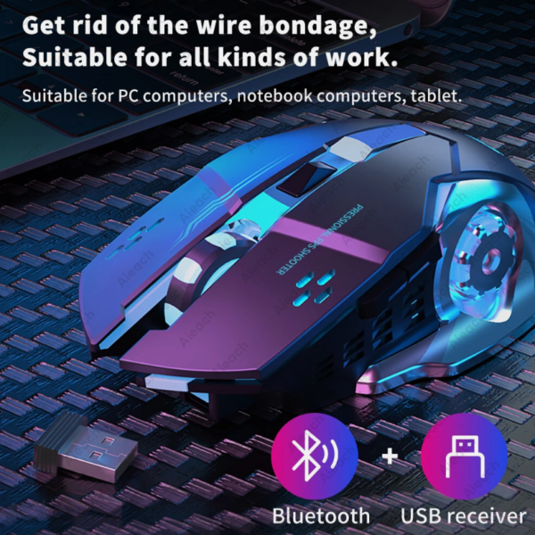 RGB Rechargeable Wireless Mouse Gaming Computer Silent Bluetooth USB Mechanical